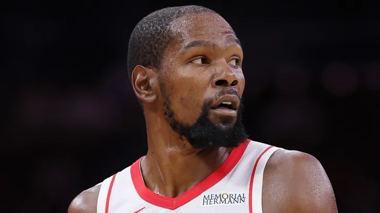 Kevin Durant #7 of the Houston Rockets looks on.