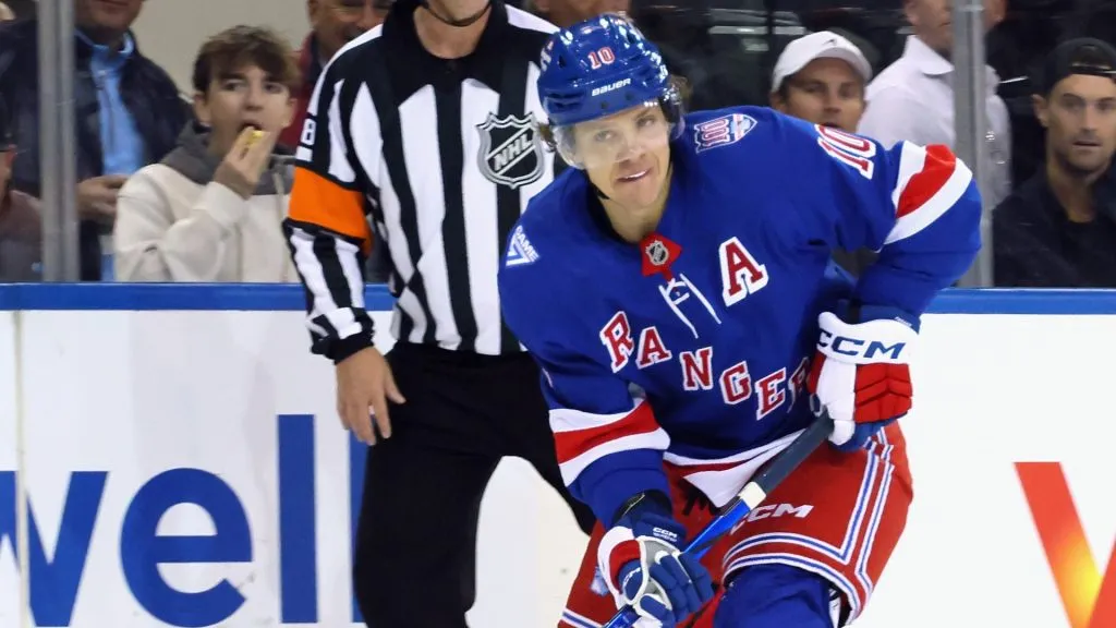 Artemi Panarin #10 of the New York Rangers skates against the Edmonton Oilers. Bruce Bennett/Getty Images
