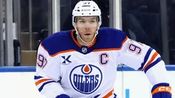 Connor McDavid #97 of the Edmonton Oilers skates against the Rangers.