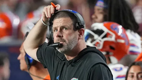 Billy Napier at Kyle Field on October 11, 2025 in College Station, Texas.