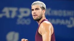 Carlos Alcaraz reacts during Tokyo Open.