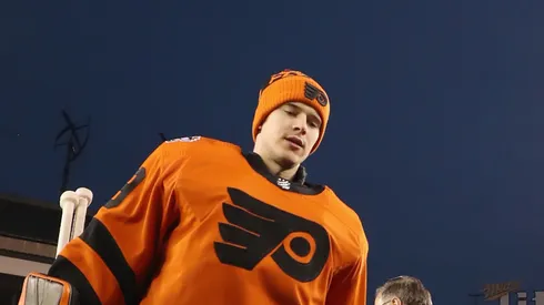 Carter Hart at the Lincoln Financial Field on February 22, 2019 in Philadelphia, Pennsylvania.