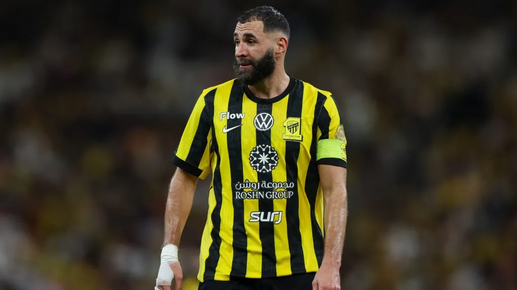 Karim Benzema of Al Ittihad looks on during a Saudi Pro League match. (Yasser Bakhsh/Getty Images)