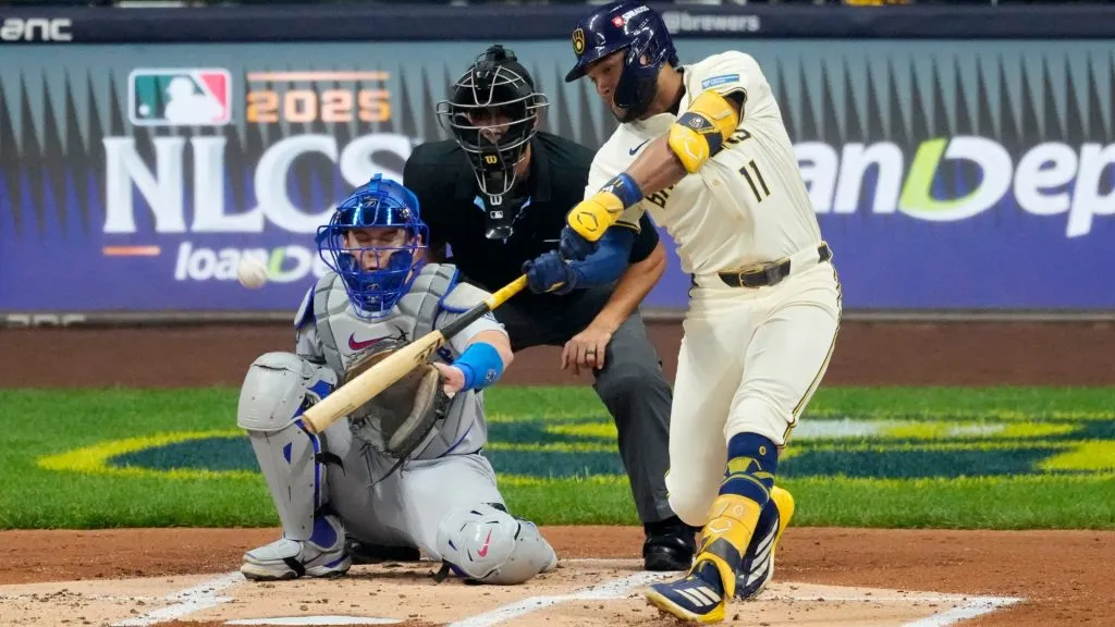 Milwaukee Brewers’ Jackson Chourio exits Game 3 of the NLCS early due to injury. John Fisher/Getty Images