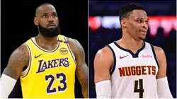 LeBron James of Los Angeles Lakers and Russell Westbrook during a Denver Nuggets game.