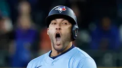 George Springer reacts after hitting an RBI double on October 17, 2025, Washington.