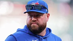 John Schneider looks on before game 3 vs the Mariners on October 15, 2025 in Seattle.