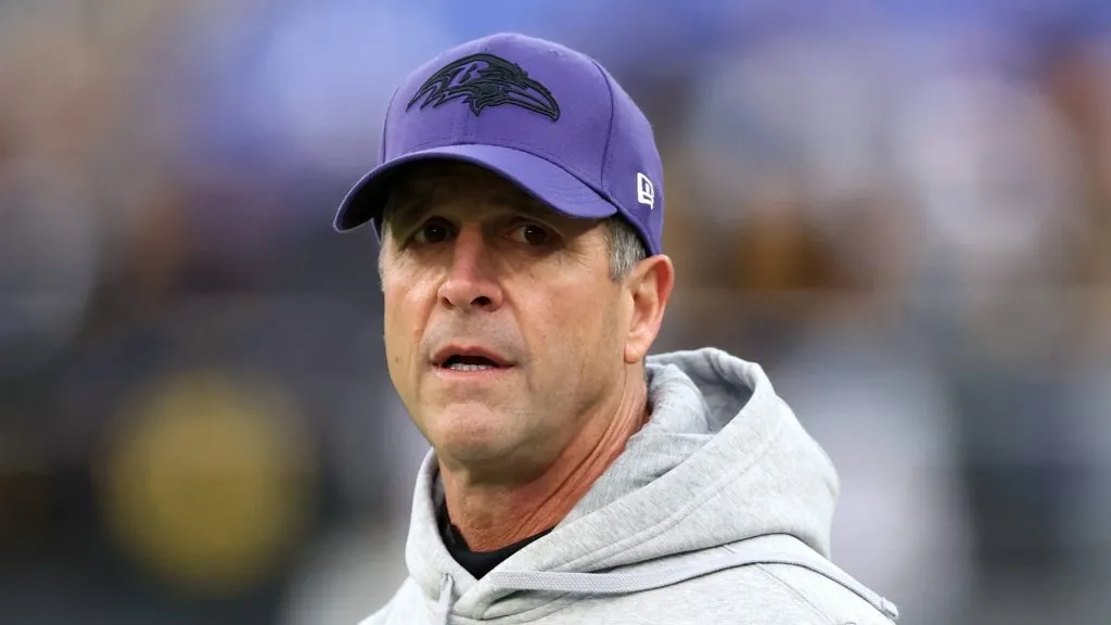 John Harbaugh looks on before the game vs the Steelers