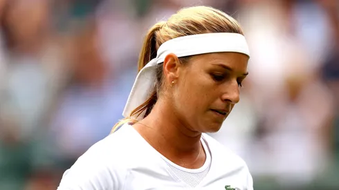 Dominika Cibulkova of Slovakia reacts during a Wimbledon game.