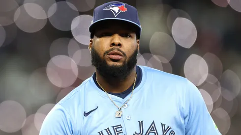Vladimir Guerrero Jr. #27 of the Toronto Blue Jays looks on.