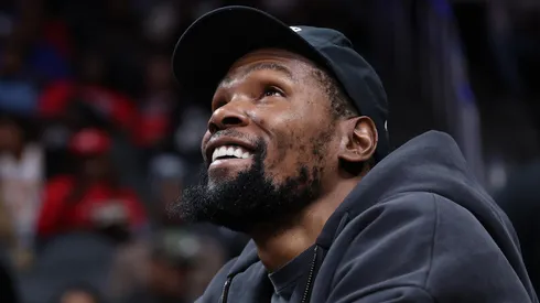 Kevin Durant #7 of the Houston Rockets looks on.