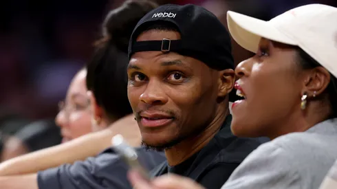 NBA Player Russell Westbrook of the Sacramento Kings looks on.