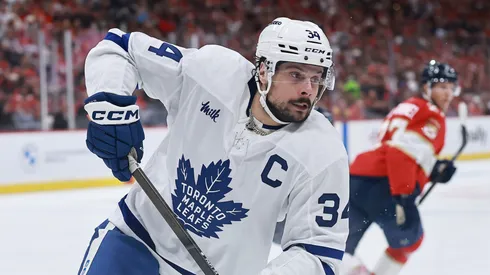 Auston Matthews at Amerant Bank Arena on May 16, 2025 in Sunrise, Florida