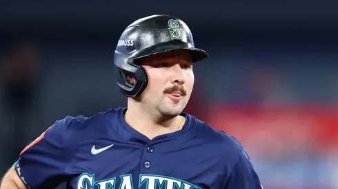 Cal Raleigh rounds the bases after hitting a solo home run on October 20, 2025 in Toronto.