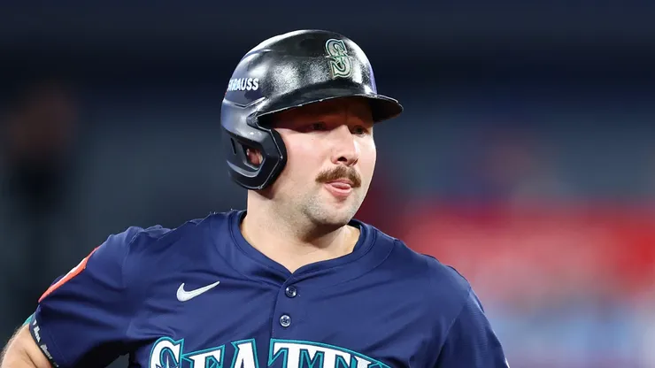Cal Raleigh rounds the bases after hitting a solo home run on October 20, 2025 in Toronto.