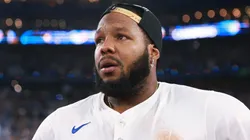 Vladimir Guerrero Jr. #27 of the Toronto Blue Jays looks on after winning game seven,