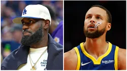 LeBron James and Stephen Curry looking on.