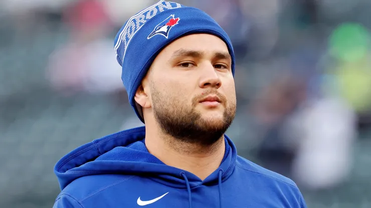 Bo Bichette #11 of the Toronto Blue Jays looks on.