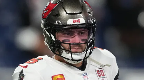 Baker Mayfield #6 of the Tampa Bay Buccaneers warms up.