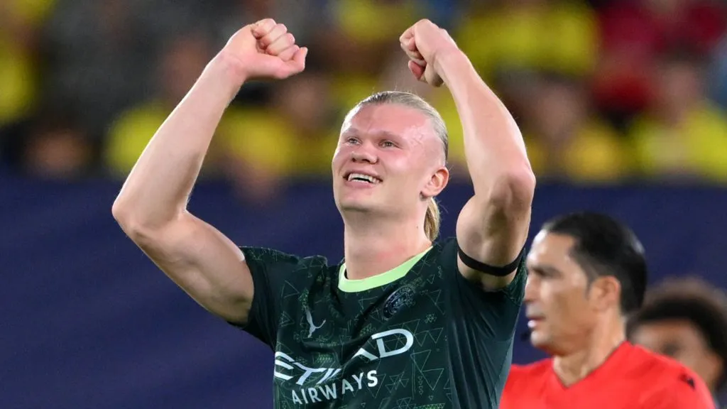 Erling Haaland celebrates after scoring