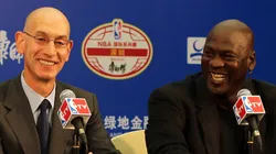 NBA Commissioner Adam Silver and Michael Jordan, Owner of Charlotte Hornets speak to media.