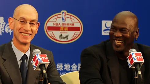 NBA Commissioner Adam Silver and Michael Jordan, Owner of Charlotte Hornets speak to media.