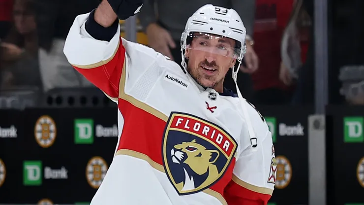 Brad Marchand (#63) of the Panthers waves to fans after the win over the Bruins