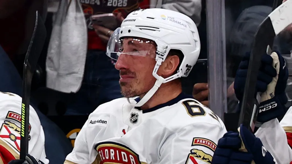 Brad Marchand crying during the Bruins' tribute video.