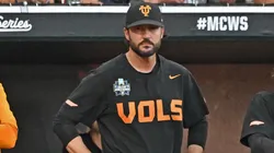 Head coach Tony Vitello looks out from the dugout.