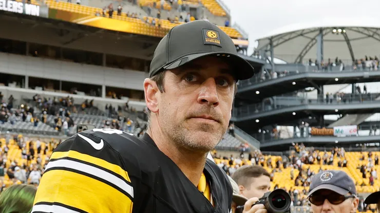 Aaron Rodgers at Acrisure Stadium on October 12, 2025 in Pittsburgh, Pennsylvania.