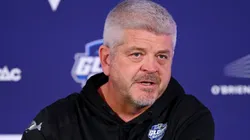 Todd McLellan speaks to the media.