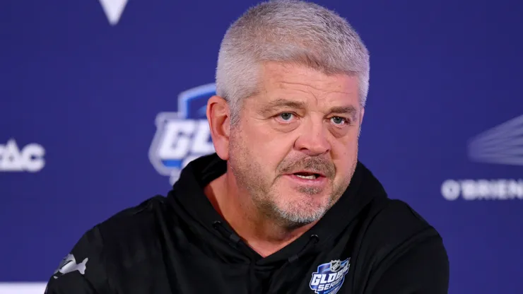 Todd McLellan speaks to the media.