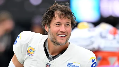 Matthew Stafford looks on during the first half vs the Ravens on October 12, 2025 in Baltimore.