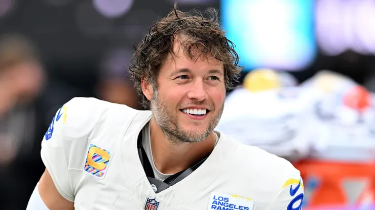 Matthew Stafford looks on during the first half vs the Ravens on October 12, 2025 in Baltimore.