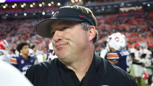 Kirby Smart at Jordan-Hare Stadium on October 11, 2025 in Auburn, Alabama.