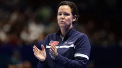 Lindsay Davenport, captain of United States, reacts during Billie Jean King Cup.
