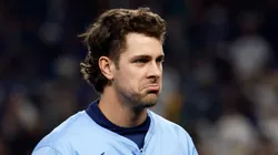 Ernie Clement reacts during the fifth inning vs the Mariners on October 15, 2025 in Seattle.