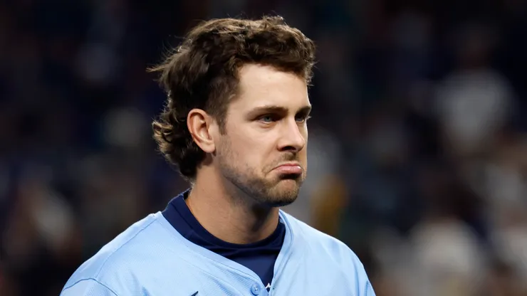 Ernie Clement reacts during the fifth inning vs the Mariners on October 15, 2025 in Seattle.