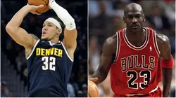 Aaron Gordon of the Denver Nuggets and Michael Jordan of the Chicago Bulls.