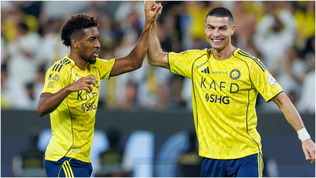 Kingsley Coman of Al-Nassr FC celebrates with Cristiano Ronaldo – Abdullah Ahmed/Getty Images