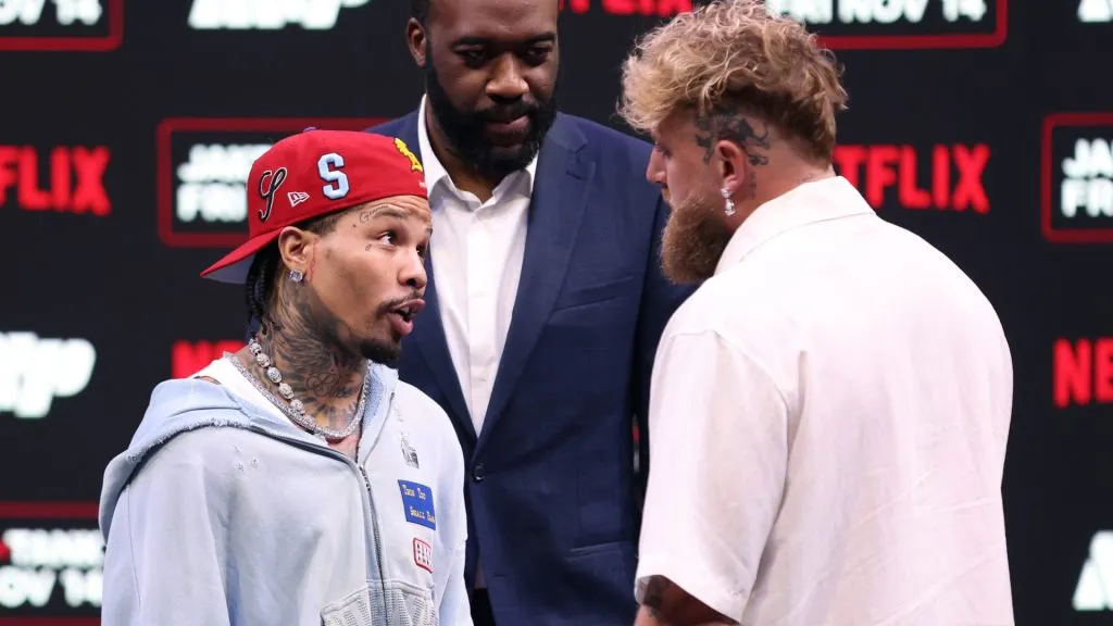 Gervonta “Tank” Davis and Jake Paul face off during a press conference. Megan Briggs/Getty Images for Netflix