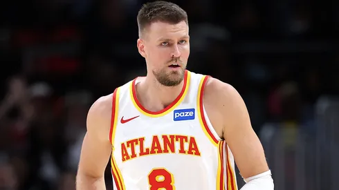 Kristaps Porzingis during the NBA season opener of the Atlanta Hawks.