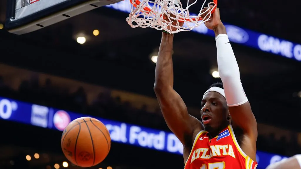 Onyeka Okongwu dunks against the Toronto Raptors. (Getty Images)