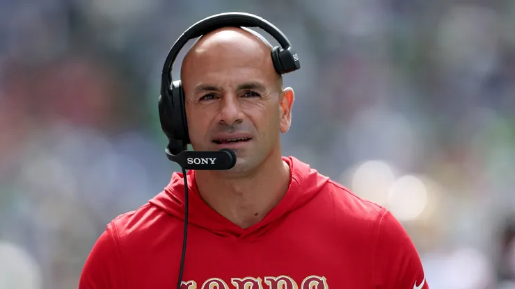 Robert Saleh looks on during the second quarter vs the Seahawks on September 07, 2025 in Washington.