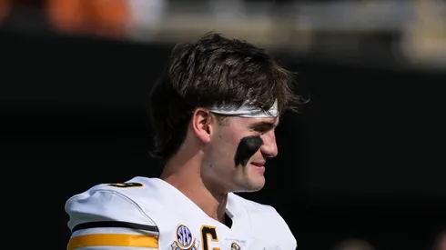 Beau Pribula warms up before the game vs Vanderbilt on October 25, 2025 in Nashville, Tennessee.