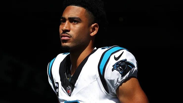 Bryce Young #9 of the Carolina Panthers enters the field.
