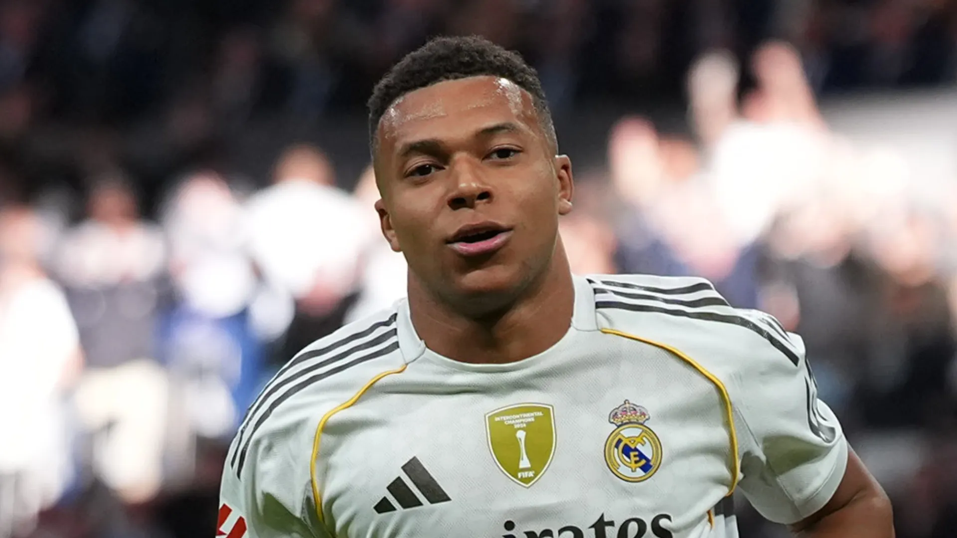 Kylian Mbappe celebrates his goal for Real Madrid vs. Barcelona.