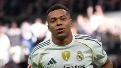 Kylian Mbappe celebrates a goal.