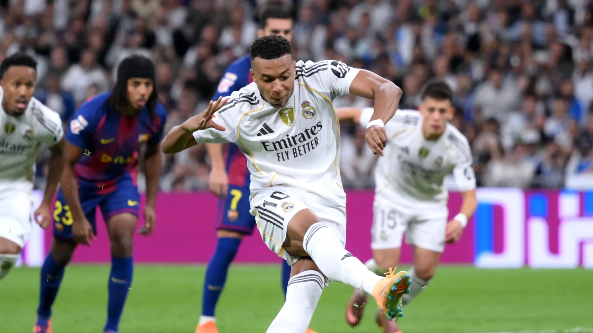 Kylian Mbappe missing a penalty for Real Madrid vs. Barcelona.