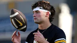 Quarterback Beau Pribula #9 of the Missouri Tigers.